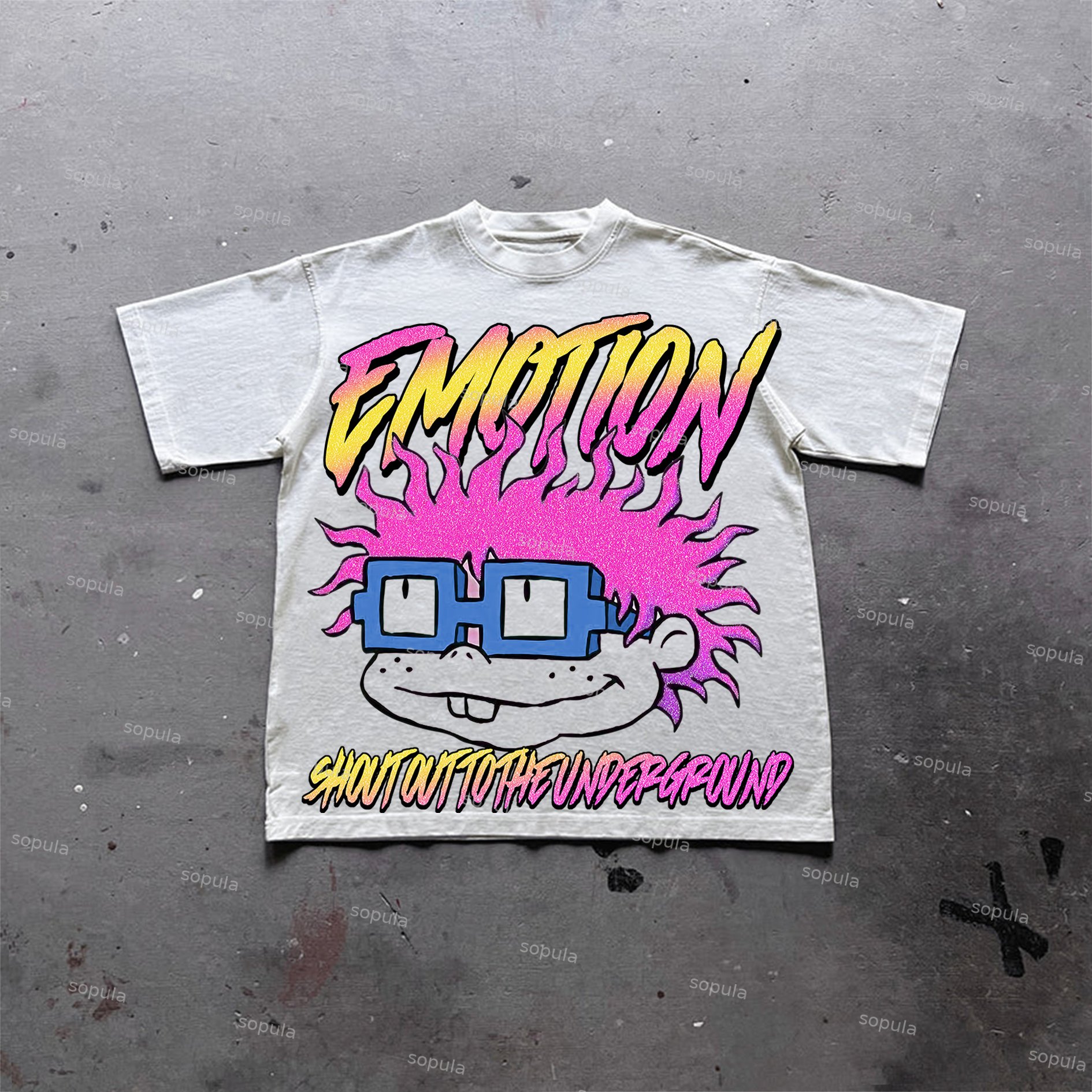 Sopula Vintage Cartoon Monster Graphic Print Cotton T-Shirt - SOPULA