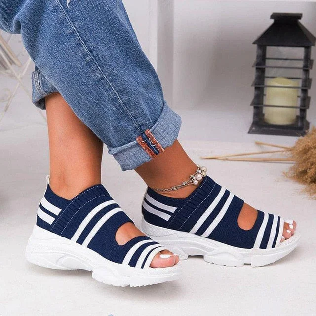 Women's Sandals Wedges Footwear Summer Platform Sandals Women Shoes Female Slip on Peep Toe Knitted Ladies Sneakers Casual 2022