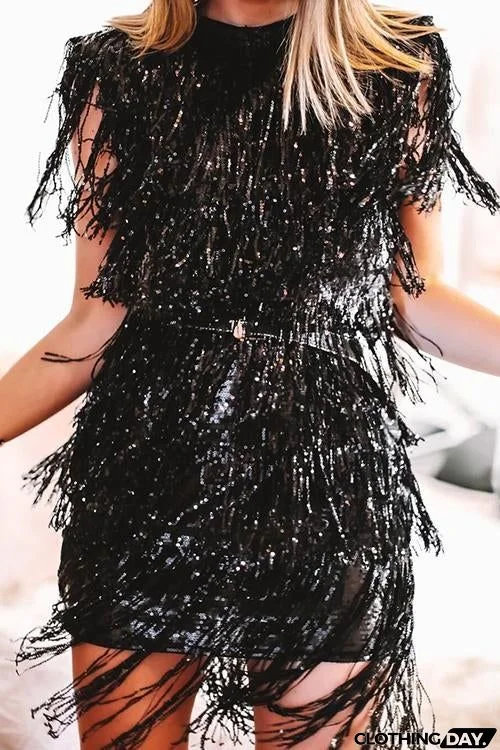 Layer Sequin Tassels Bodycon Dress