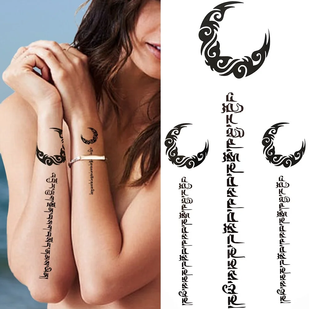 Sdrawing Skeleton King Temporary Tattoo For Women Men Kids Black Deer Dragon Lion Tribal Totem Tattoo Sticker Geometric Tatoo