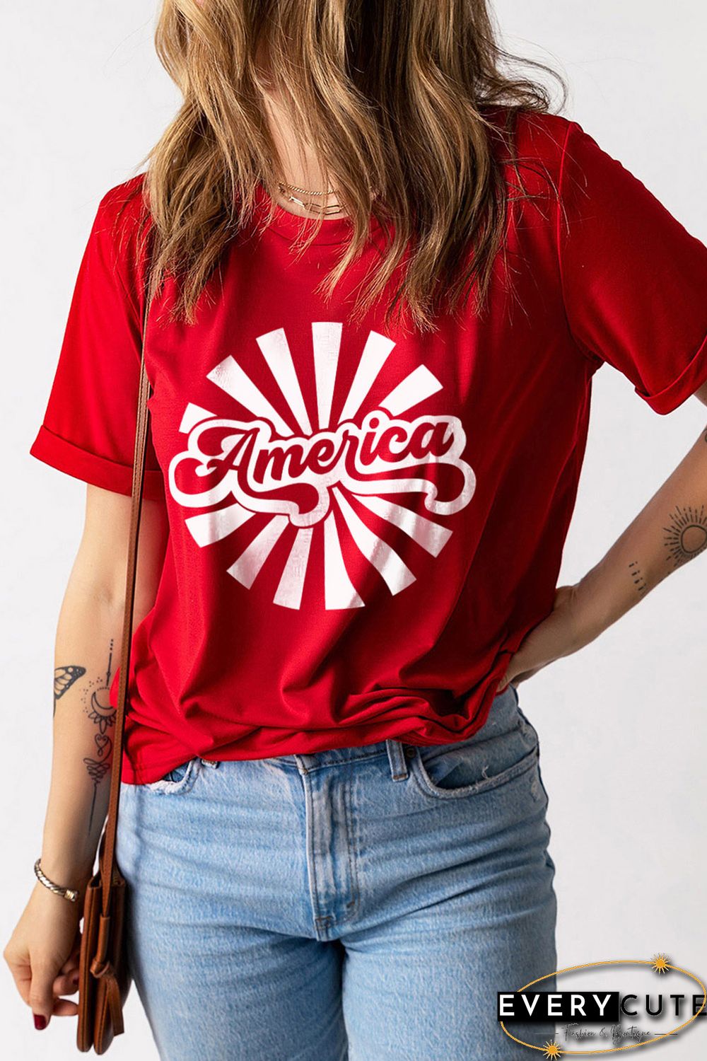 Red America Graphic Print Independence Day Short Sleeve T Shirt