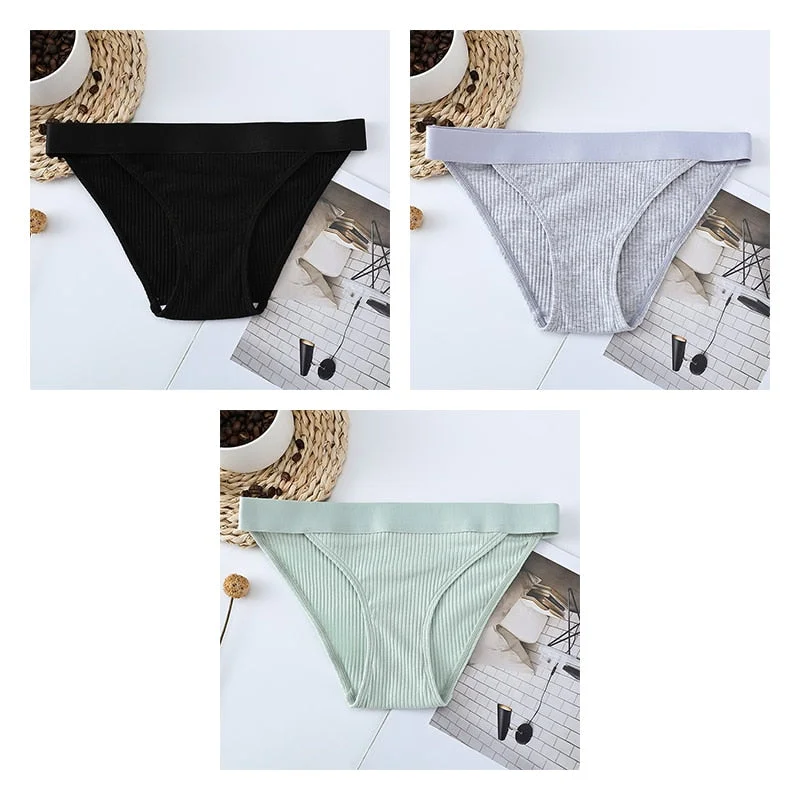 3pcs Cotton Panties Underwear For Women Sports Striped Briefs For Ladies Female Lingerie Woman Intimates Cotton Panties BANNIROU