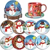 8pcs/set DIY Diamond Painting Art Coaster Kit with Holder (Christmas Snowman)
