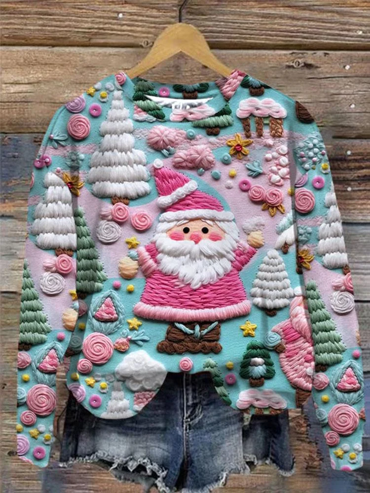 VChics Pink Santa Print Cotton Cozy Sweatshirt
