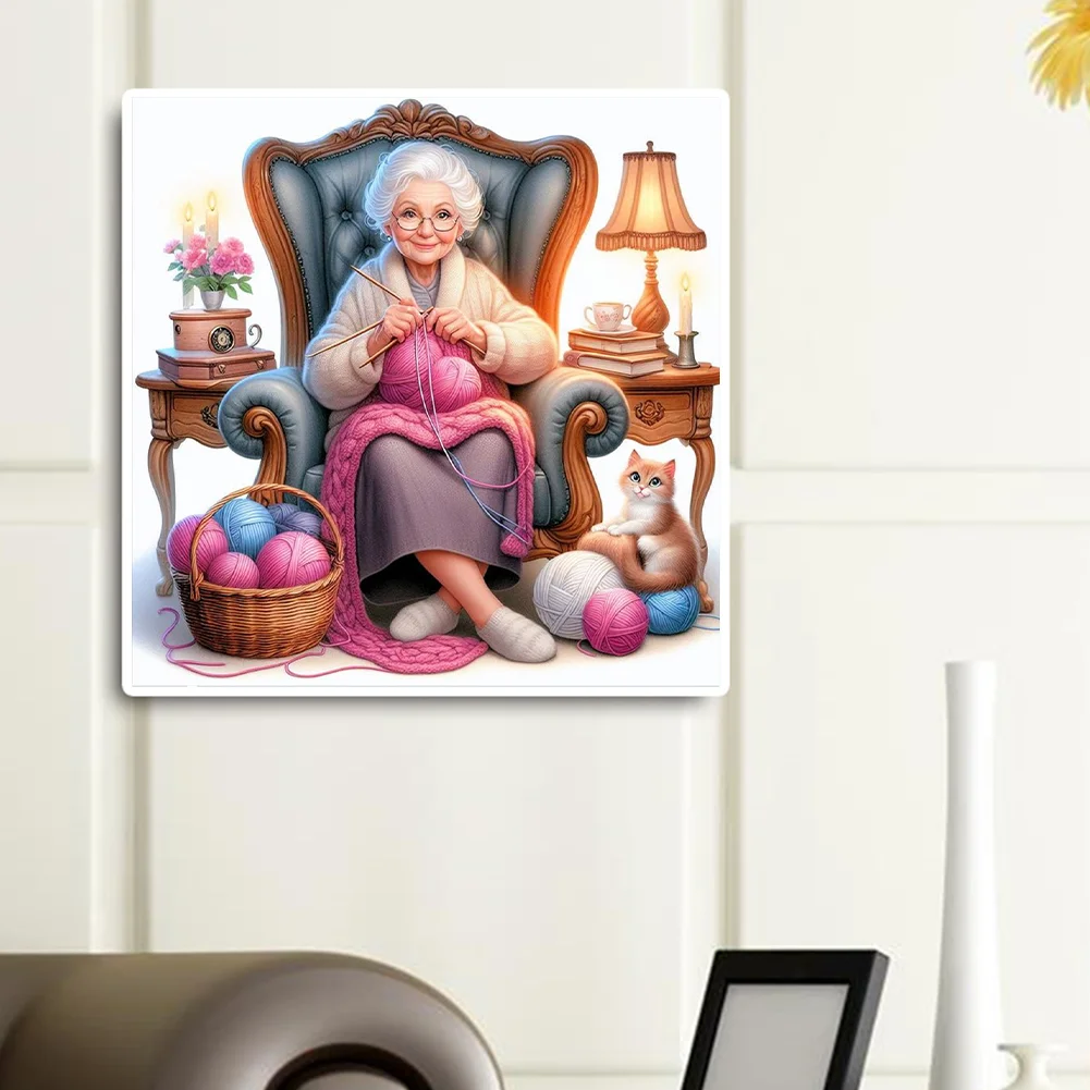Diamond Painting - Full Round Drill - Knitting Grandma(Canvas|40*40cm)