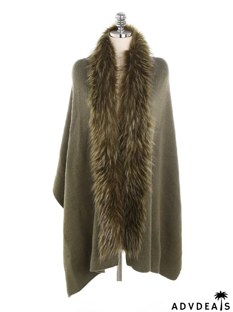 Fuzzy Trim Shawl Scarf