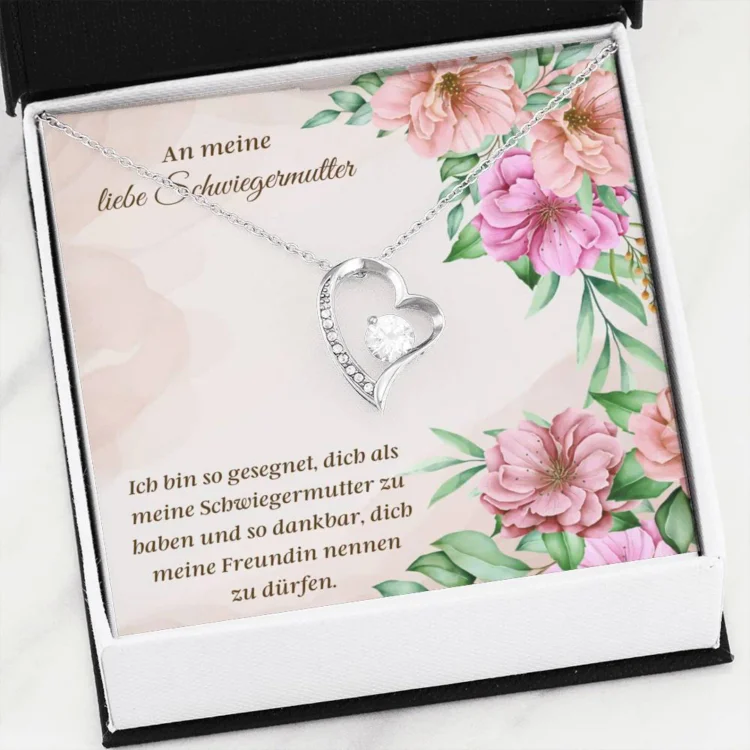 S925 Silber Herz Halskette - An meine liebe  Schwiegermutter- Geschenk mit Nachrichtenkarte 