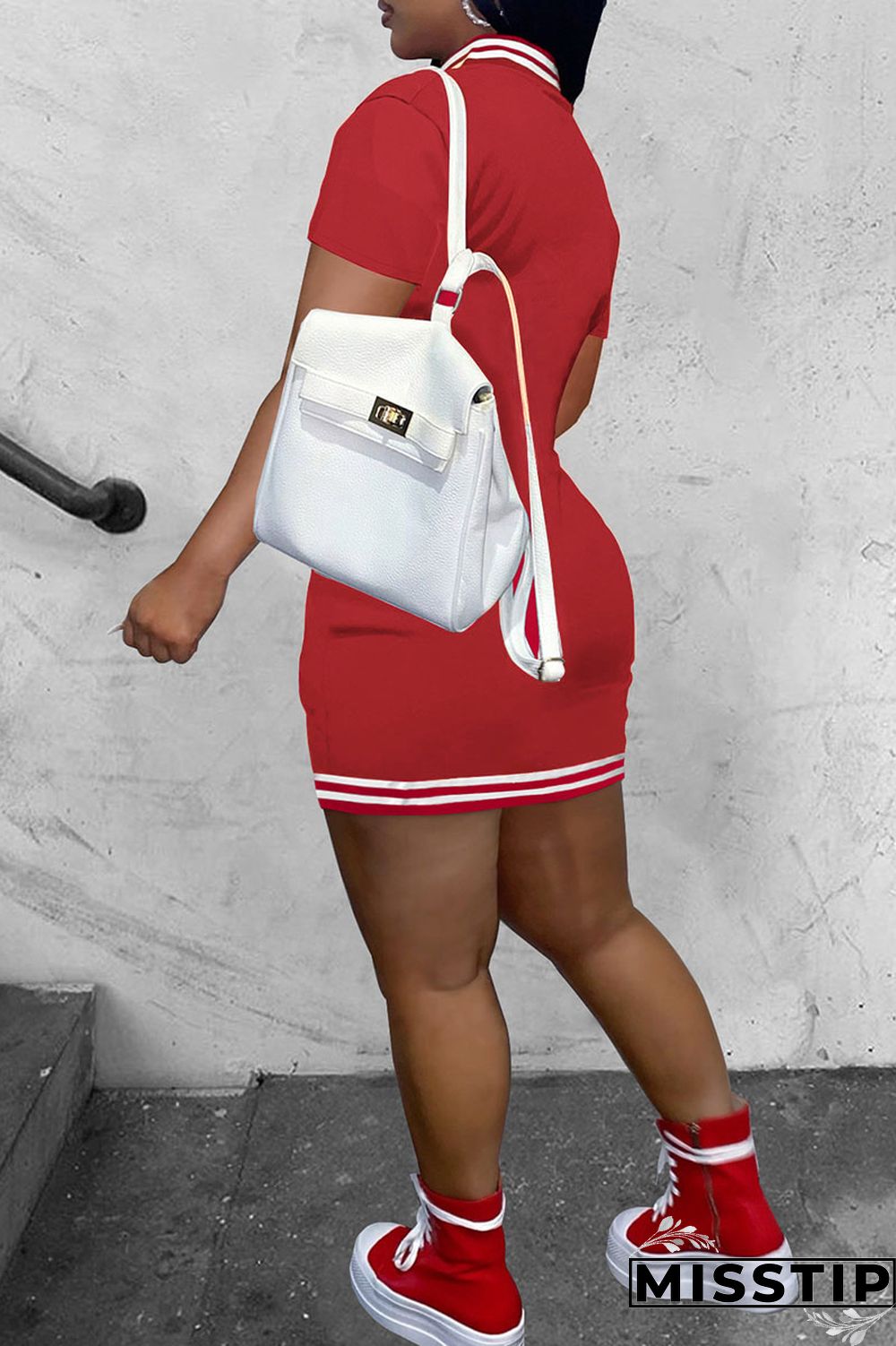 Red Casual Solid Patchwork Pocket Buckle Dresses