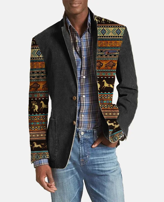 Okaywear Ethnic Animal Pattern Long Sleeve Colorblock Jackets Okaywear
