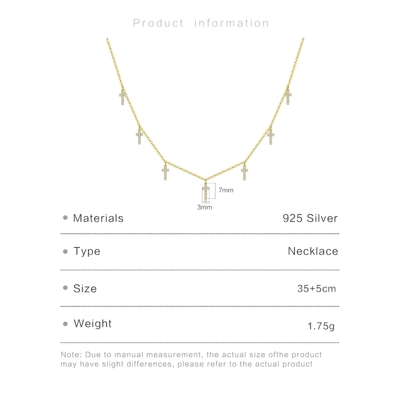 925 Sterling Silver Zircon Inlay Cross Pendant Necklace