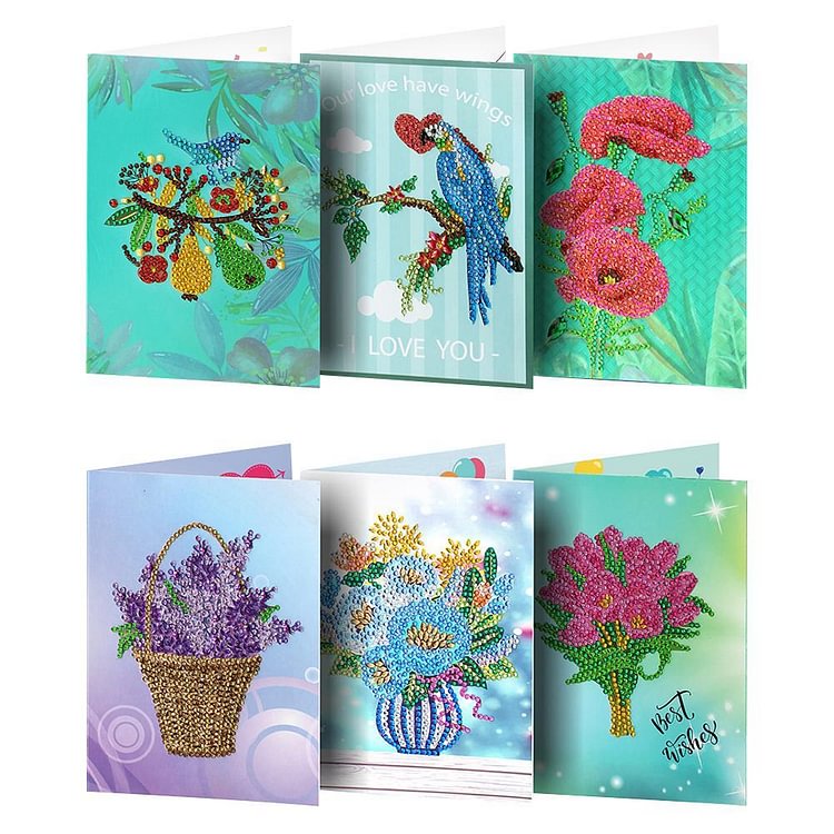 6pcs 5D DIY En forme de diamant Peinture Anniversaire Cartes de vœux Cadeau