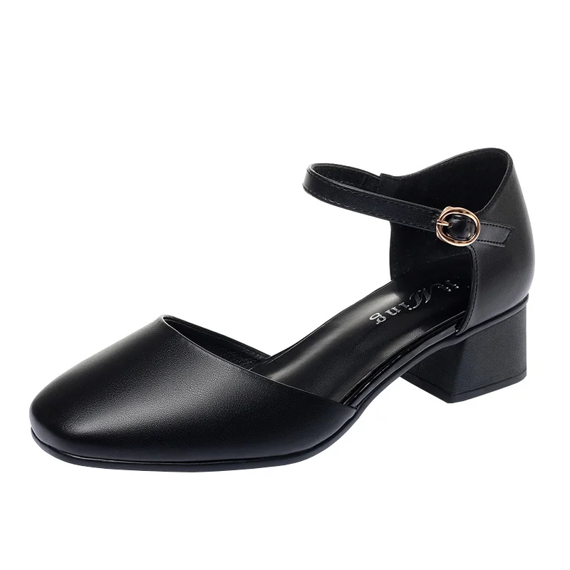 Breakj Breakj Square Head Spring And Autumn Shoes Mary Jane Hollow Single Shoes Thick Heel Buckle Low Heel Sexy Bag And Head Sandals Woman