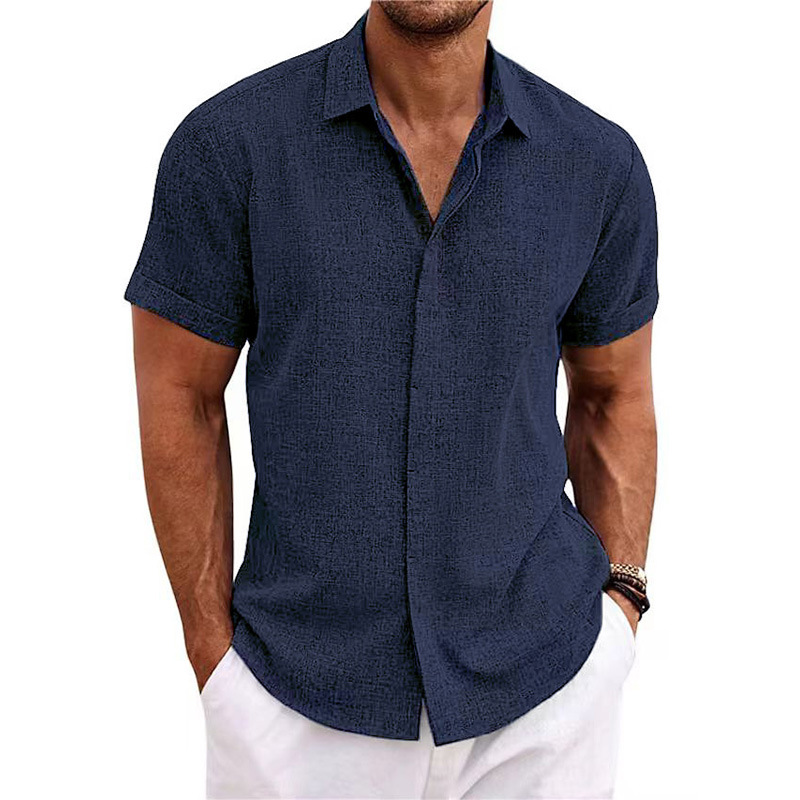 Solid Color Men's T-Shirt Summer Loose Linen Top
