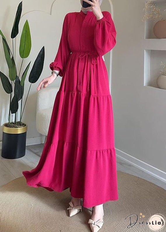 New Navy Button Tie Waist Cotton Long Dresses Fall