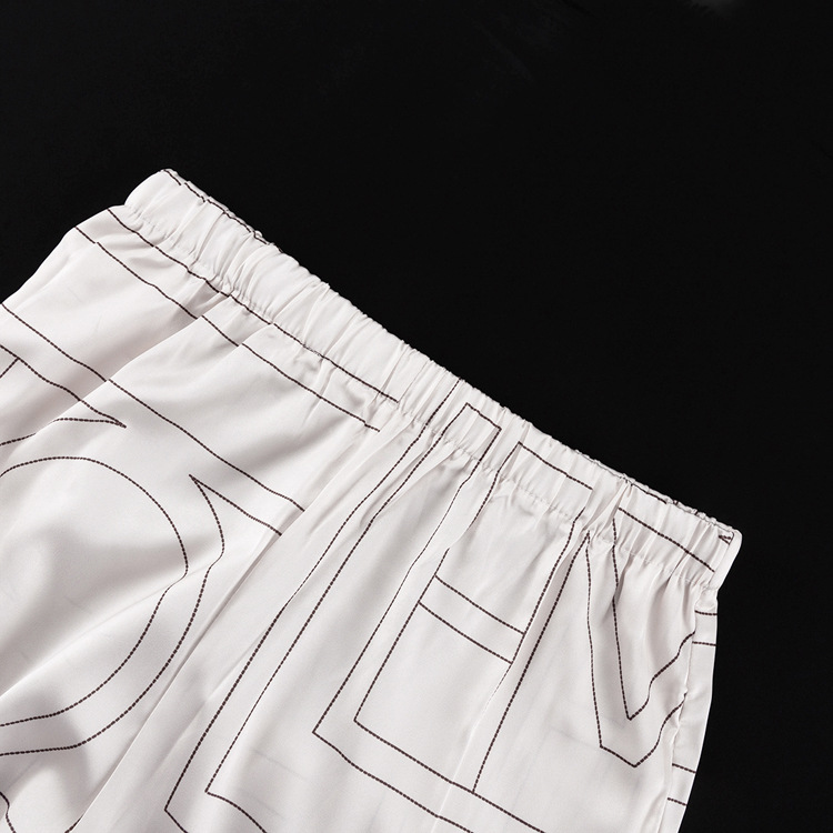 Ootddress Casual Patchwork Printed 2 Piece-Set For Women Trousers Fashion Lapel Shirts Nightwear Slim High Waist Women's Pants Sets