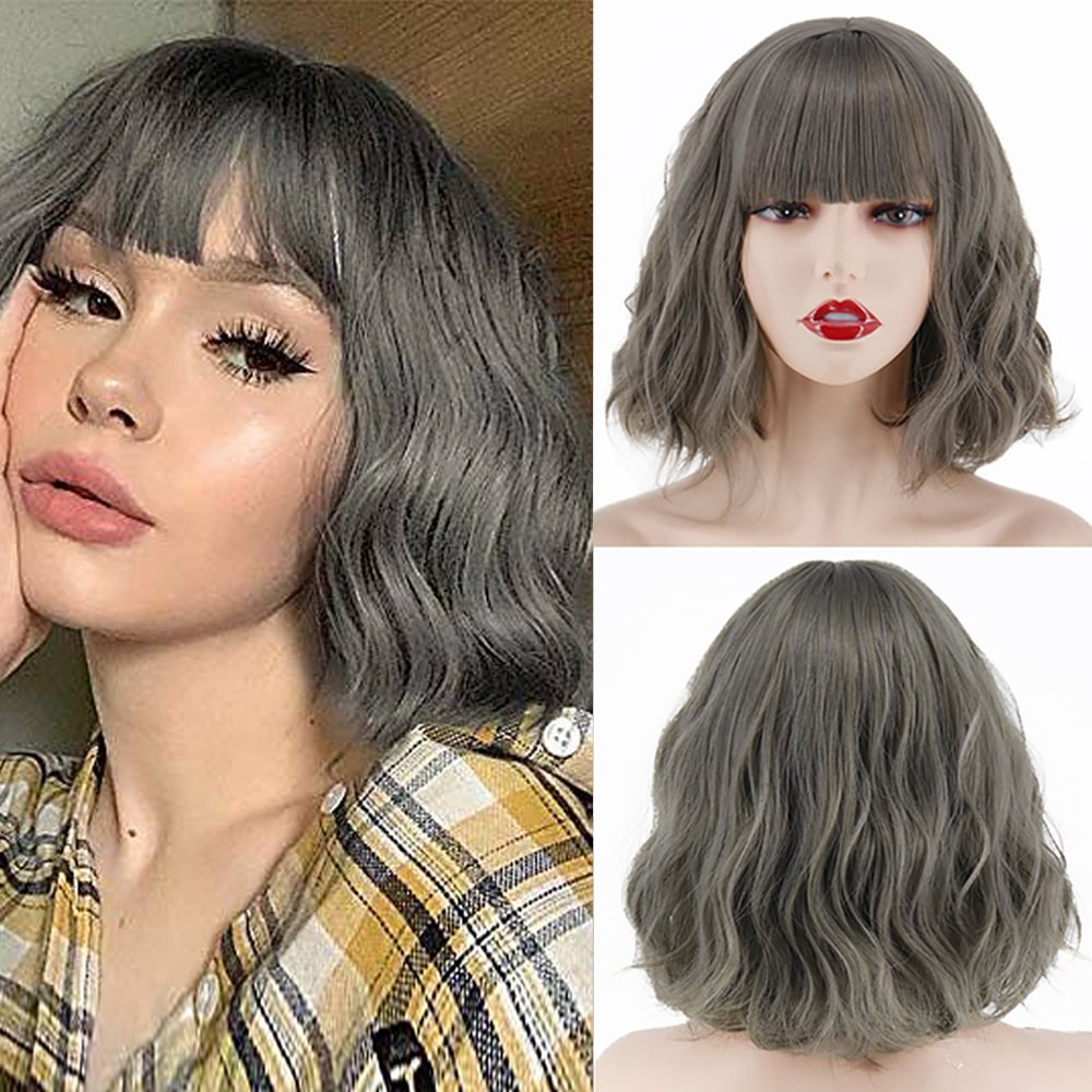 Short Bob Curly Wigs Grey Daily Hair US Mall Lifes
