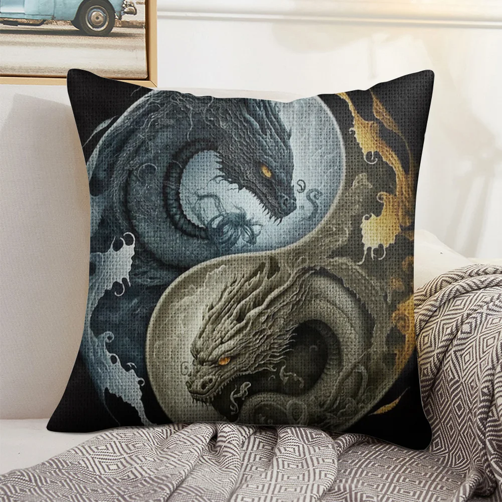 11CT Stamped Cross Stitch Pillow Cover with Zip Dragon(Canvas|45*45cm)