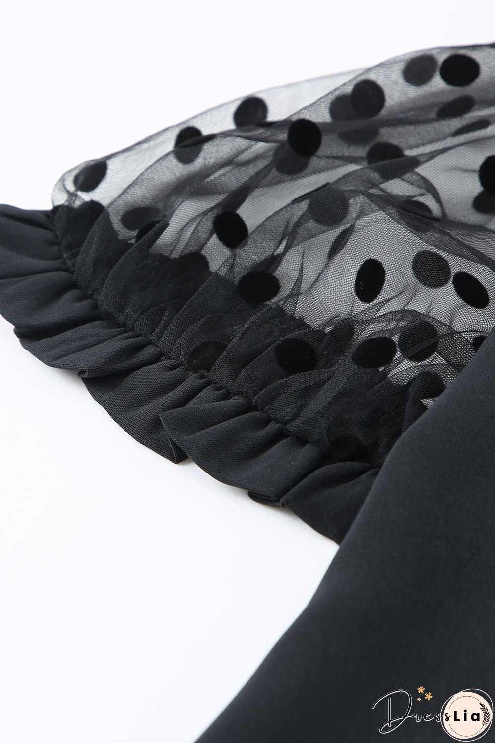 Polka Dot Lace Trim Spliced Mesh Blouse