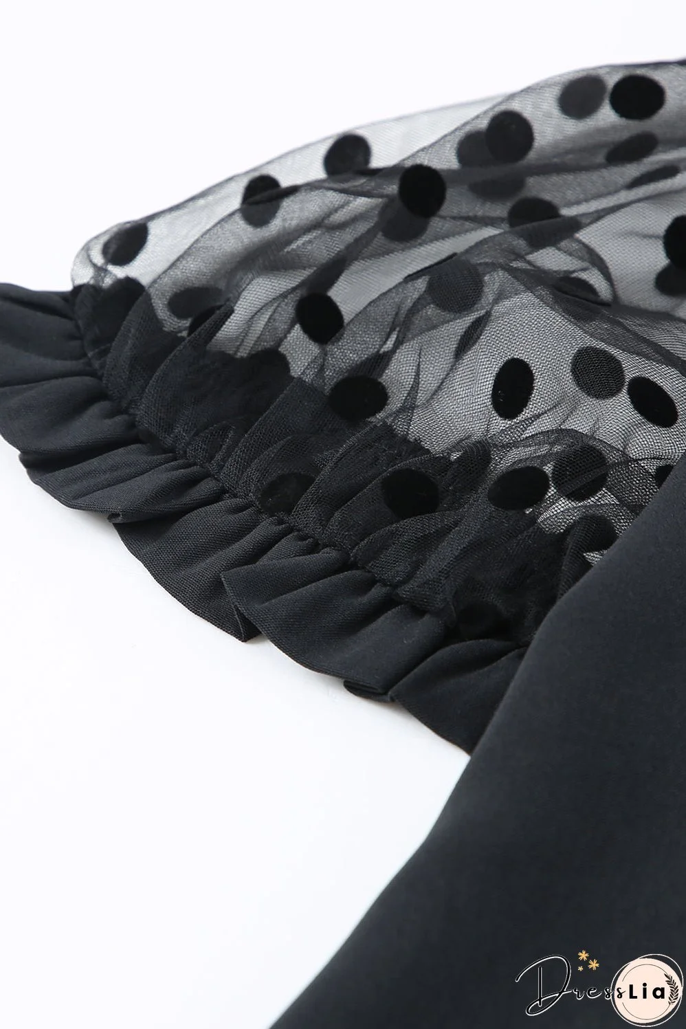 Polka Dot Lace Trim Spliced Mesh Blouse