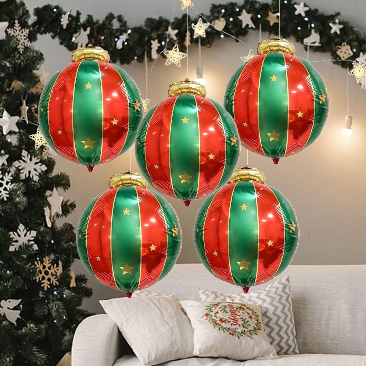 Tegooe 5PCS Giant Christmas Ornament Foil Balloons - Holiday Party Decoration