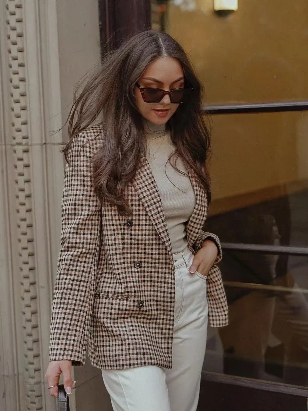 Nigikala Nigikala Autumn New Lattice Double Buckle Coat Personality Suit 2025 Top 5 Color