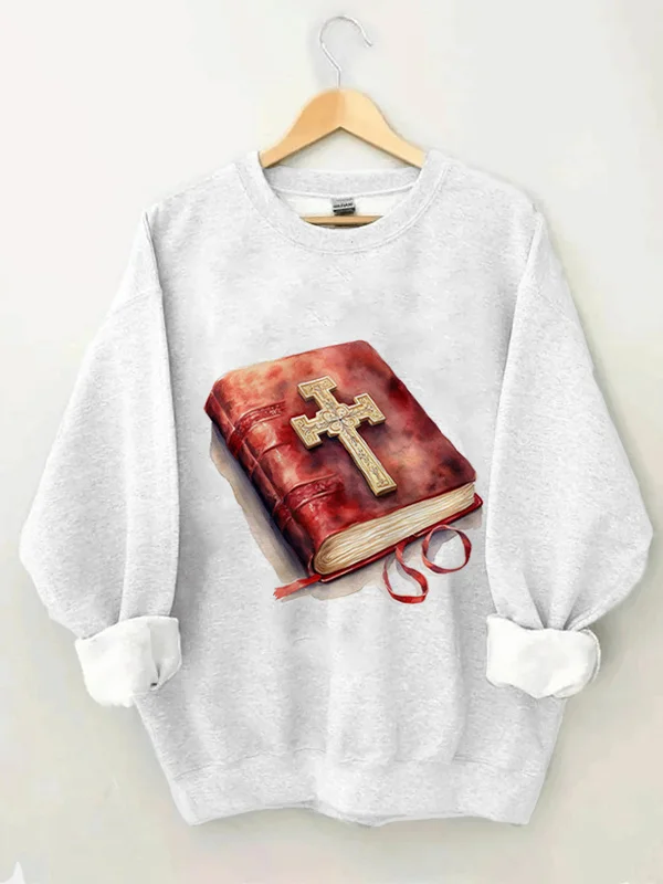 Women's Christ Cross Bible Graphic Print Cozy Sweatshirt