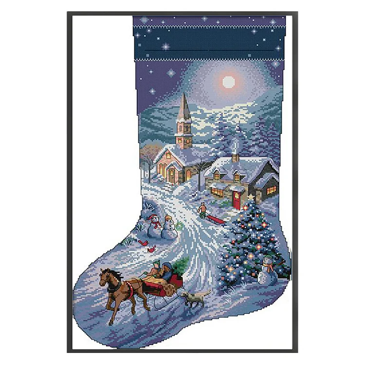 DIY CROSS STITCH Partial Embroidery Kit Stamped Christmas Stocking