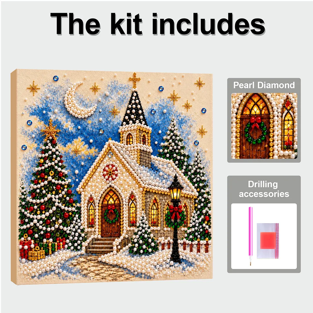 Framed Pearl Painting Kit Christmas Church Art 11.81x11.81in