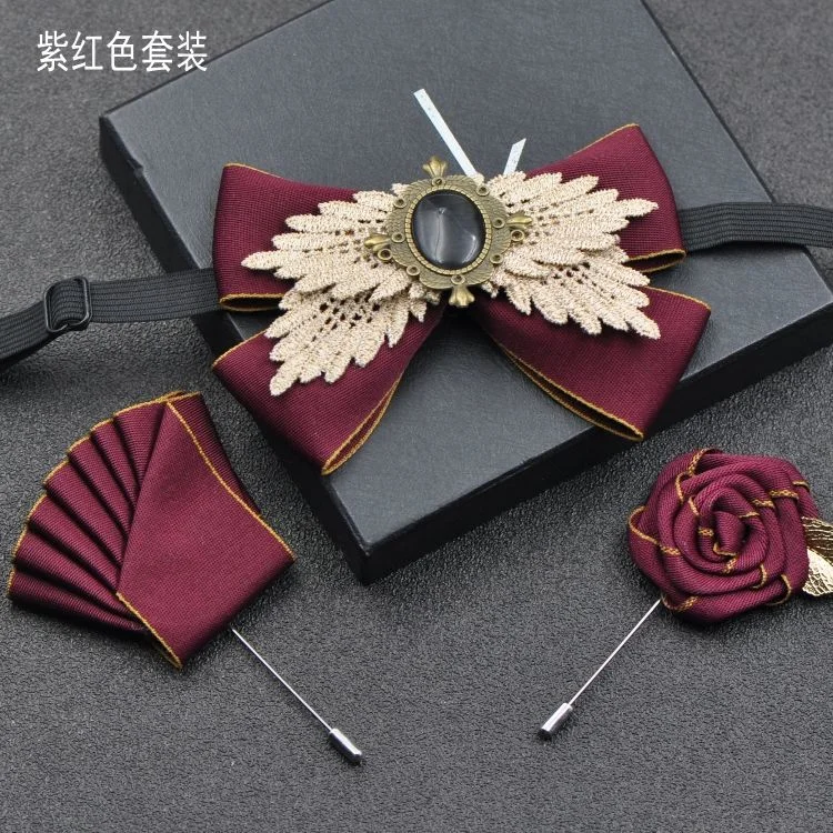 Men's Formal Wear Business Bow Tie Banquet Guest Host Wedding Groom Best Man Bowtie Pocket Towel Brooches Three-piece Set