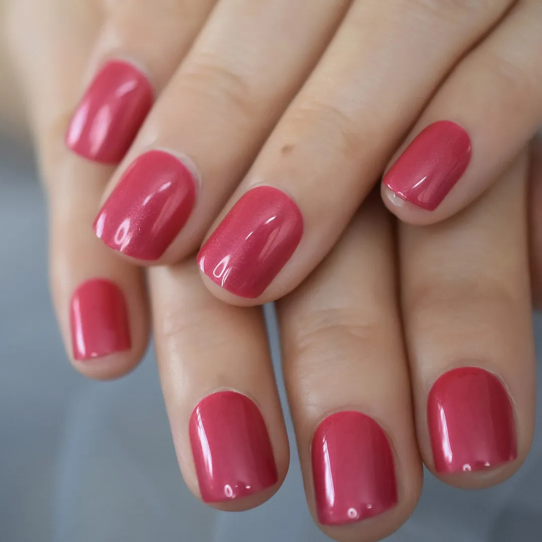 Glossy Acrylic Nails Press On Nails Set Solid Color Faux Ongle Short Length False Nails Tips With Free Adhesive Tabs-Nail Inspo