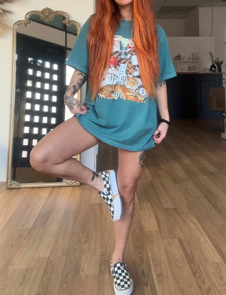 Fierce Tiger with Turquoise Print T-Shirt Dress