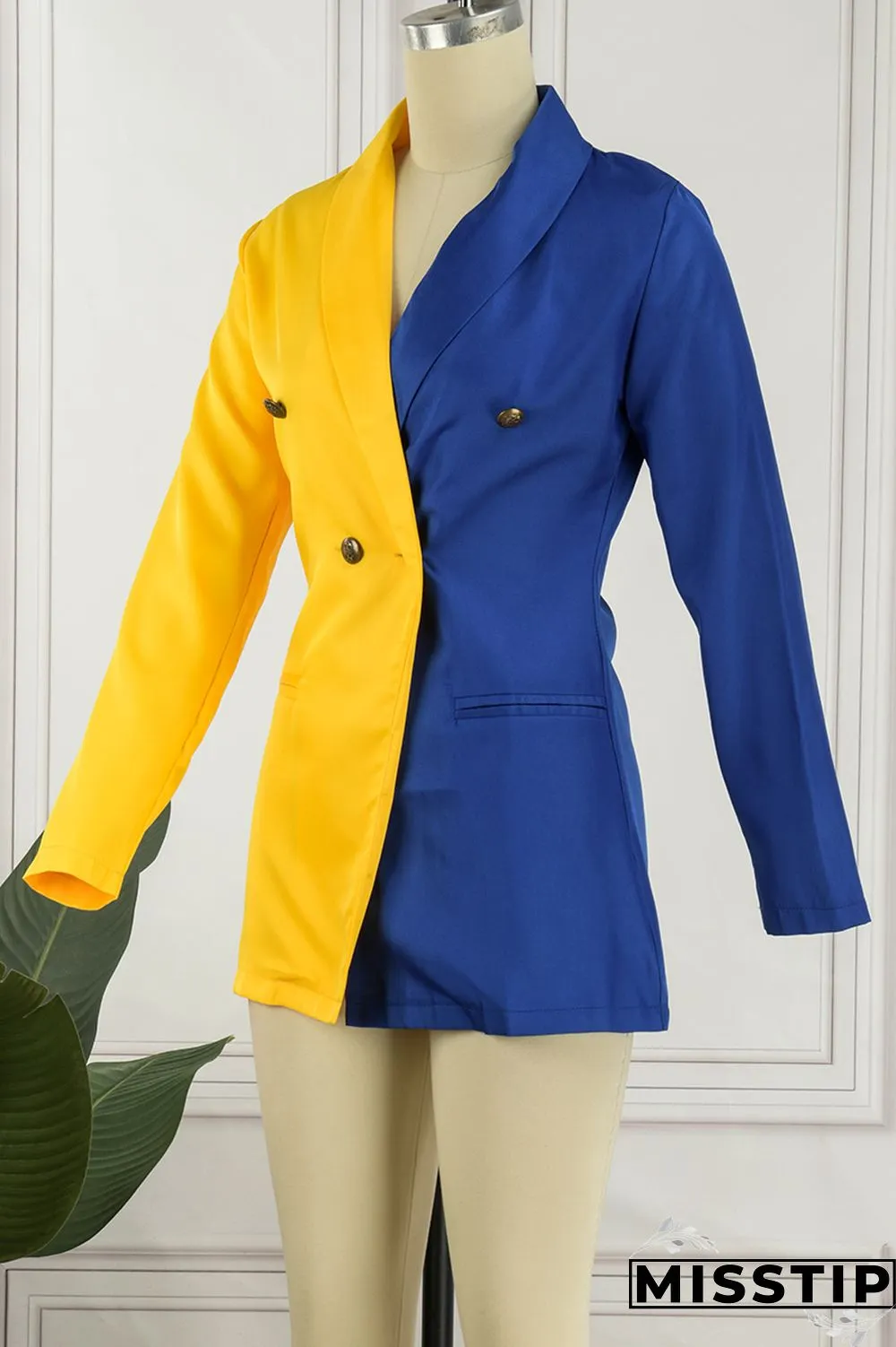 Yellow Casual Solid Patchwork V Neck Long Sleeve Dresses