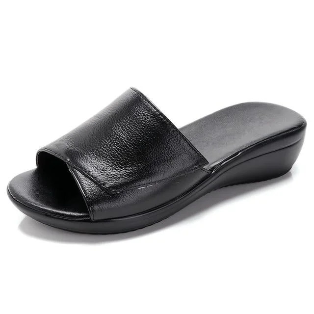 Women Genuine Leather Flip Flops Wedges Platform Sandals Shoes