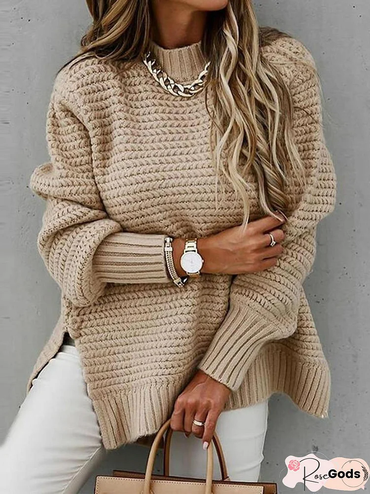 Solid Stand Collar Casual Sweaters