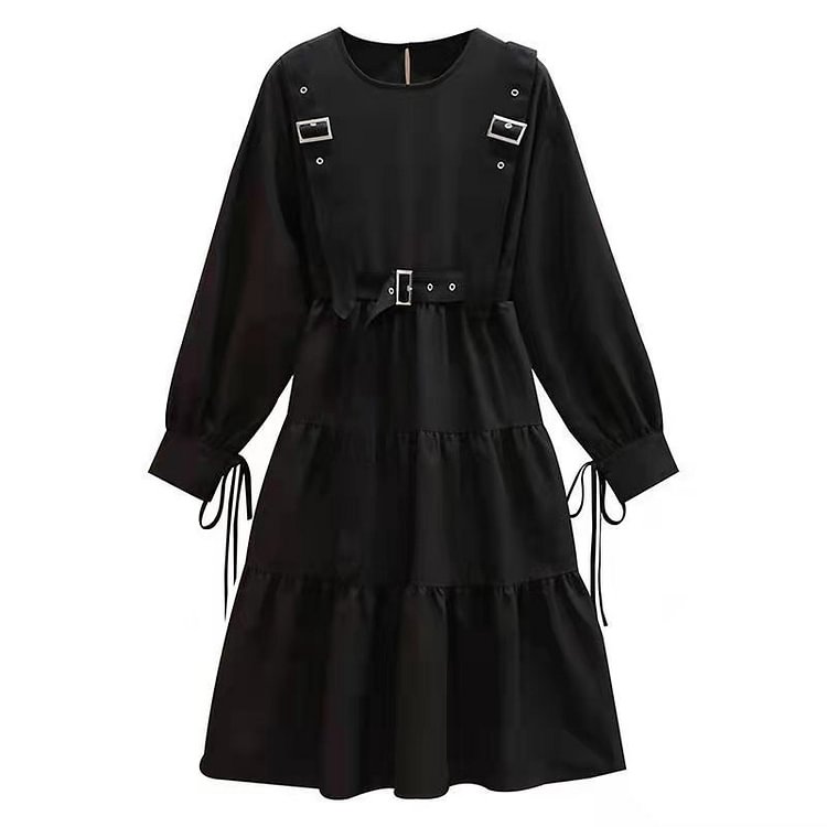 High Waist Ruffled Hem A-line Dress - Modakawa Modakawa