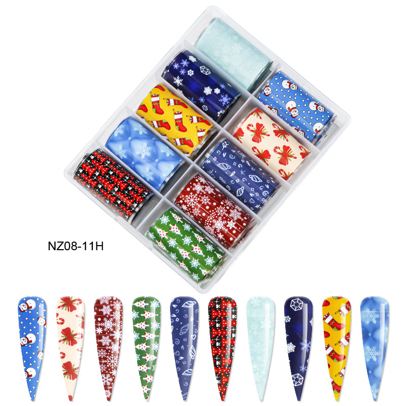 Kissbake 10pcs 4x100cm Nail Transfer Foil Paper Sticker Set Luxury Foil Nails Logo Transfer Nail Stickers Designer Fashion Nail Art Decal