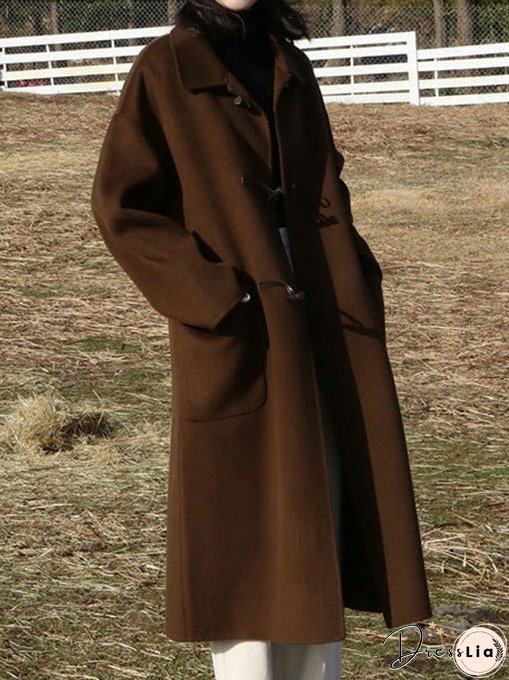 Women's Coats Solid Vintage Pocket Wool Coats