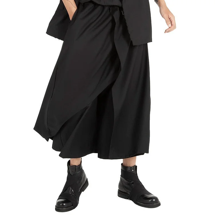 Dawfashion Techwear Streetwear-Darkwear Loose Casual Culottes Cropped Pants Wide-leg Pants-Streetfashion-Darkwear-Techwear