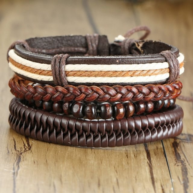 YOY-4pcs/ set Adjustable Leather Bracelets for Men