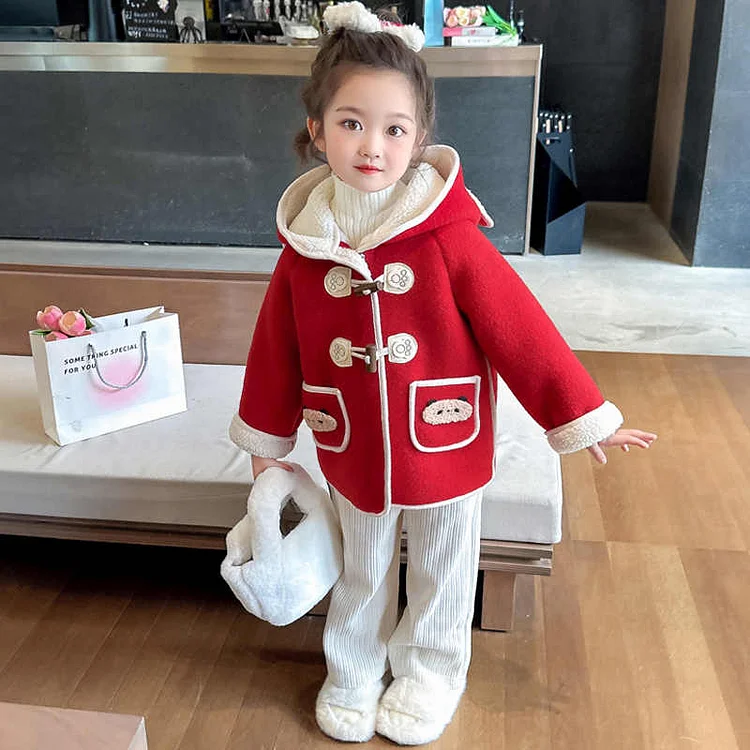 高評価 長袖 フード付き ファッション 女の子 子供 幼児 裏起毛 コート