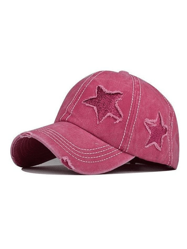 Brownm Distressed Wash Sequin Star Baseball Cap