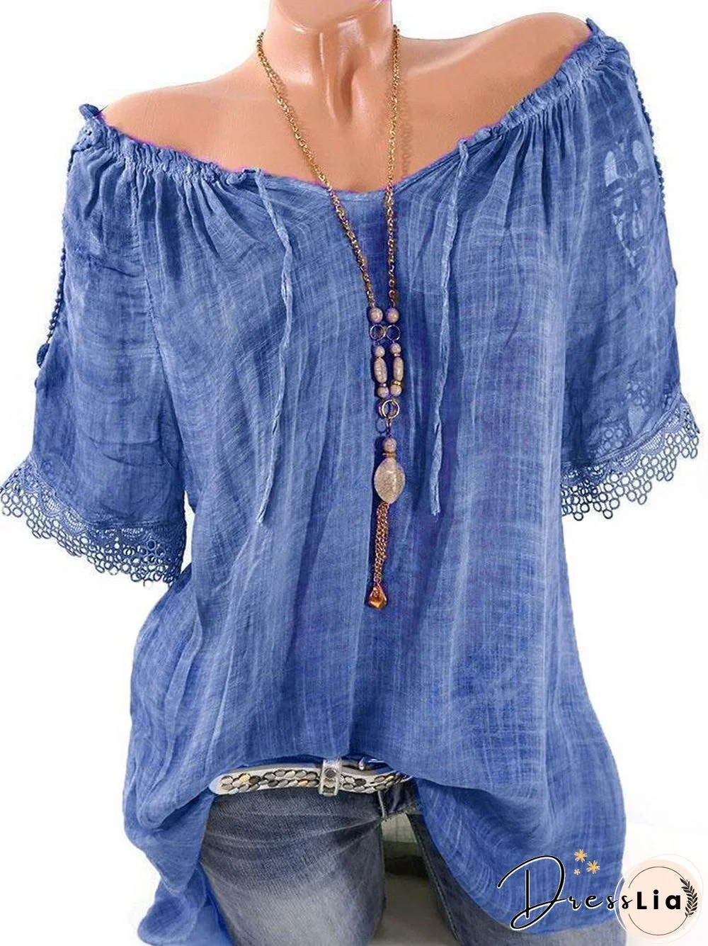 Lace Crochet Short Sleeve Pure Color Women's Shirts