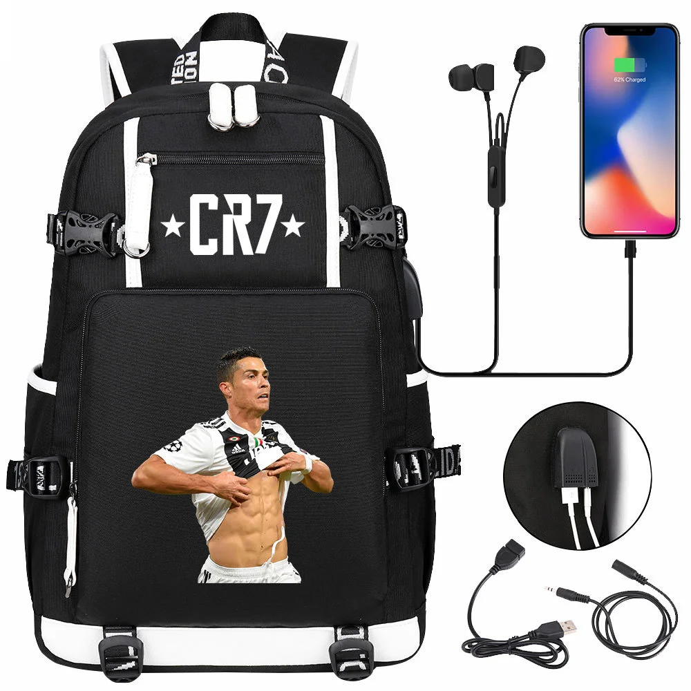 Buzzdaisy Cristiano Ronaldo Themed Backpack with USB Charging and Laptop Capacity