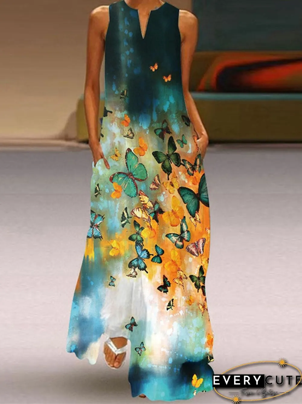 Casual Womens Fashion Sleeveless V-Neck Colorful Dress Vest Long Maxi Plus Size Beach