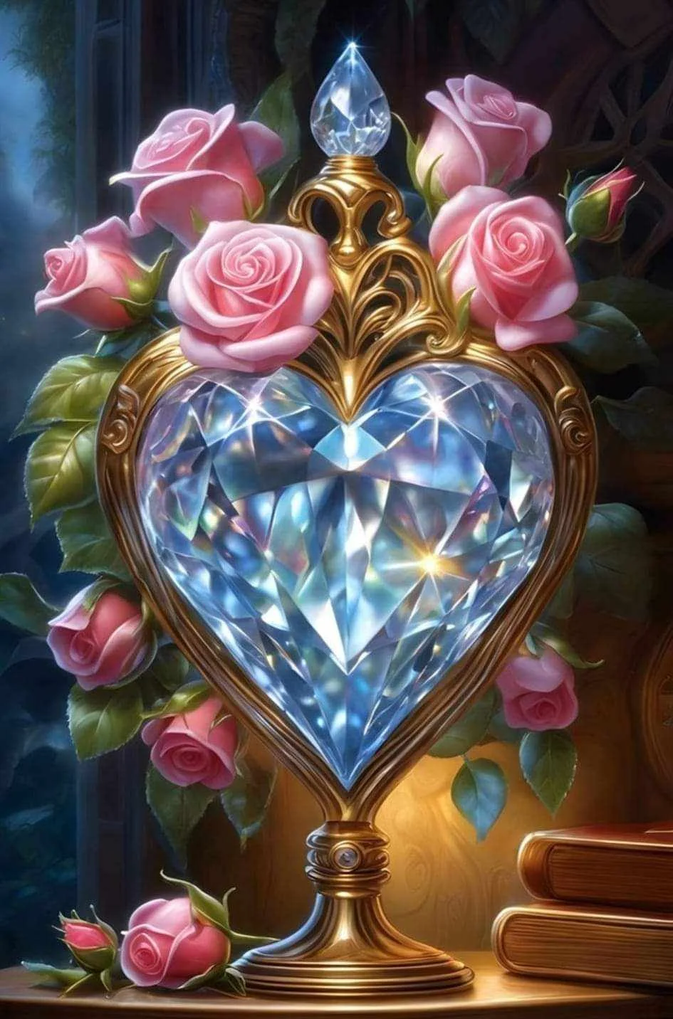 5D Diamond Painting Pink Heart, Heart of Flowers Kit