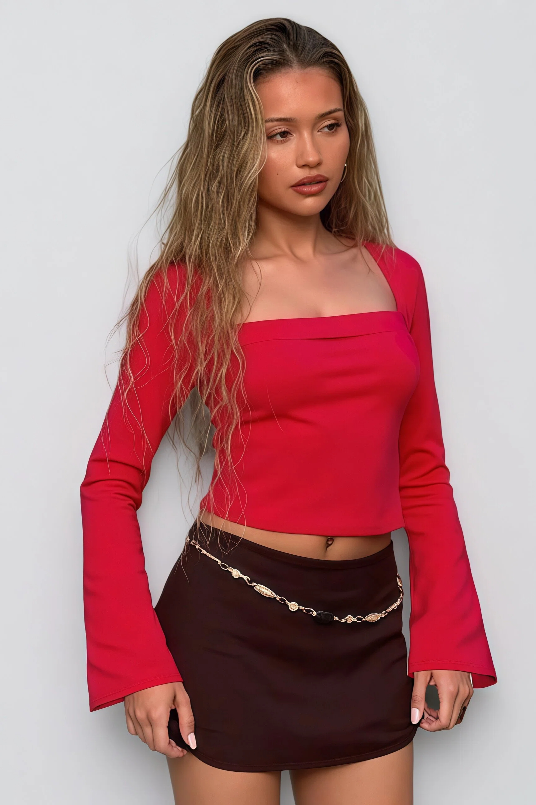 Square Neck Bell Sleeve Crop Top - HIGIANNA&reg;