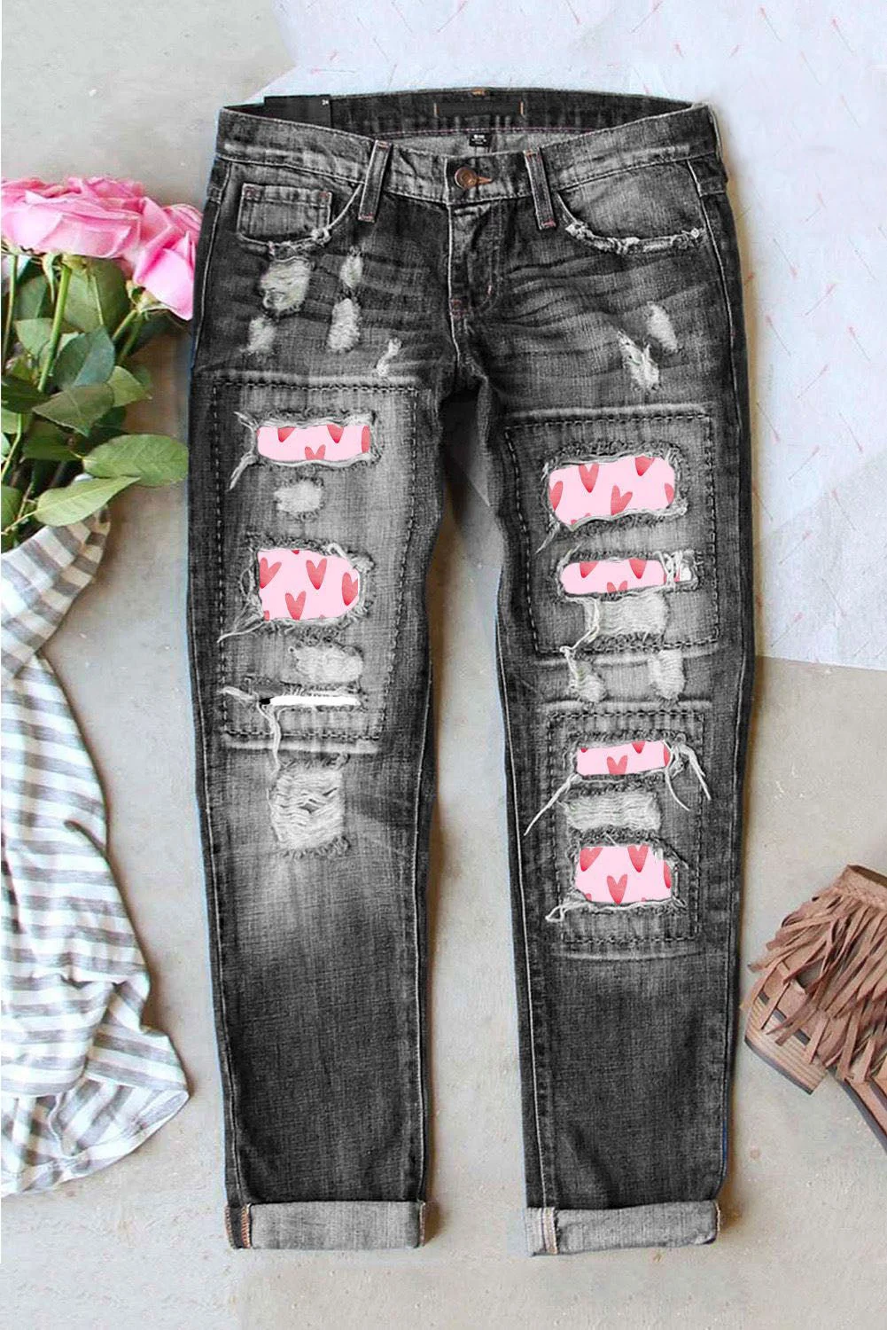 Love Heart Ripped Jeans