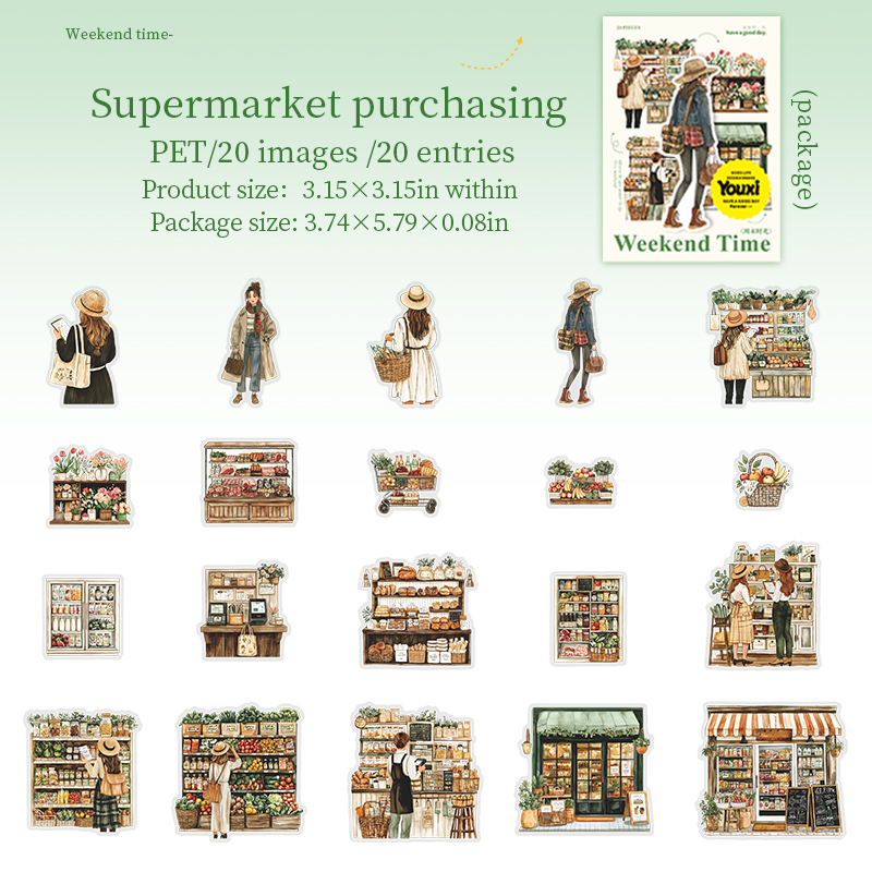 PET Sticker - Weekend Time Series Vintage Plant Flower Character Coffee