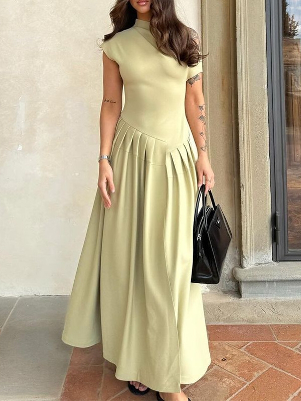 Elegant Round Neck Short Sleeve Patchwork Irregular Pleated Dress | Oxredo Shop Ramadan Sale