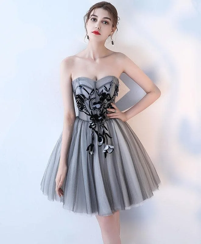Simple Gray Tulle Short Prom Dress, Gray Homecoming Dress